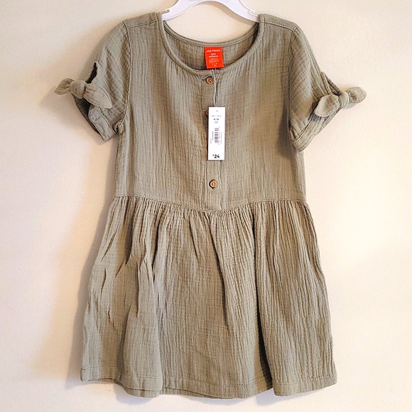 Crinkled cotton dress for girls - Picture 1 of 5